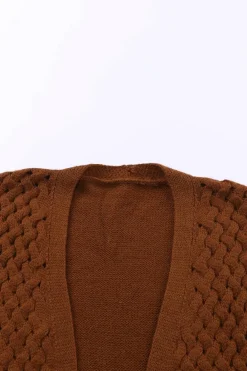 Outlet Dear-Lover Open Front Woven Texture Knitted Cardigan with Pockets Brown