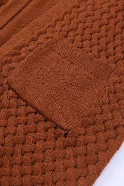 Outlet Dear-Lover Open Front Woven Texture Knitted Cardigan with Pockets Brown