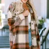 Best Dear-Lover Plaid Print Flap Pockets Long Shacket Brown