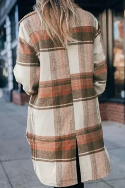 Best Dear-Lover Plaid Print Flap Pockets Long Shacket Brown