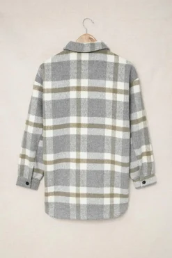 Sale Dear-Lover Plaid Print Pocket Women Shacket Brown