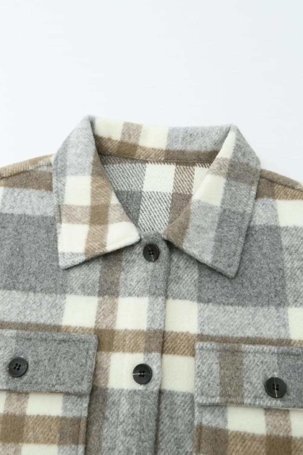 Sale Dear-Lover Plaid Print Pocket Women Shacket Brown