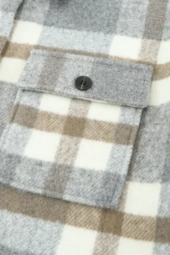 Sale Dear-Lover Plaid Print Pocket Women Shacket Brown