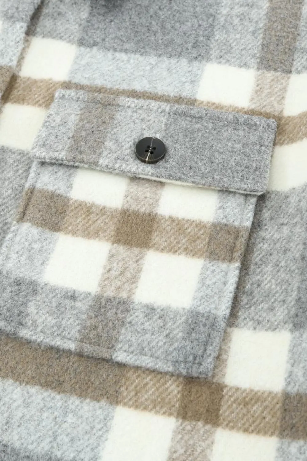 Sale Dear-Lover Plaid Print Pocket Women Shacket Brown