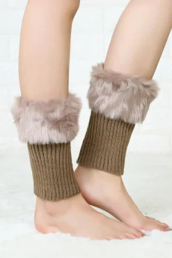 Hot Dear-Lover Plush Knitted Patched Winter Boot Cuffs Leg Warmers Brown