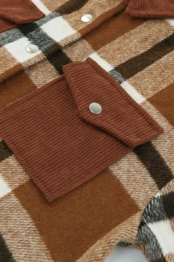 Clearance Dear-Lover Pocketed Buttoned Plaid Shirt Jacket Brown