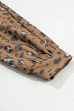 Clearance Dear-Lover Raw Edge Leopard Patchwork Oversized Blouse Brown Printed
