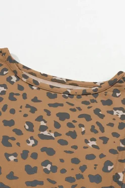 Clearance Dear-Lover Raw Edge Leopard Patchwork Oversized Blouse Brown Printed