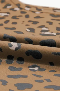 Clearance Dear-Lover Raw Edge Leopard Patchwork Oversized Blouse Brown Printed