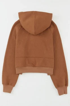 Discount Dear-Lover Quarter Zip Kangaroo Pocket Hoodie Brown