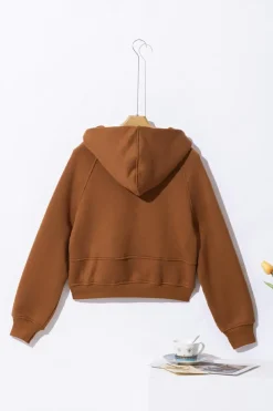 Discount Dear-Lover Quarter Zip Kangaroo Pocket Hoodie Brown