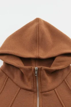 Discount Dear-Lover Quarter Zip Kangaroo Pocket Hoodie Brown