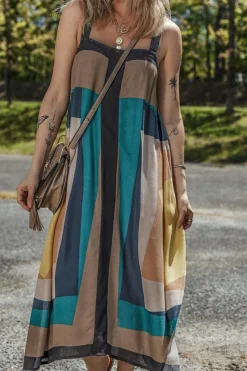 Hot Dear-Lover Retro Geometric Printed Y Back Sleeveless Dress Brown
