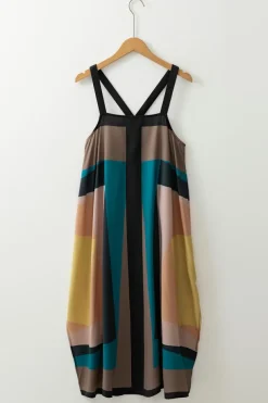 Hot Dear-Lover Retro Geometric Printed Y Back Sleeveless Dress Brown
