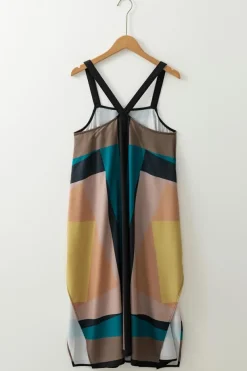 Hot Dear-Lover Retro Geometric Printed Y Back Sleeveless Dress Brown