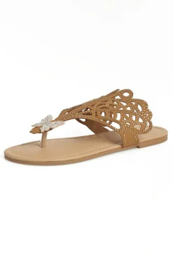 New Dear-Lover Rhinestone Hollow Out Butterfly Open Toe Slippers Brown