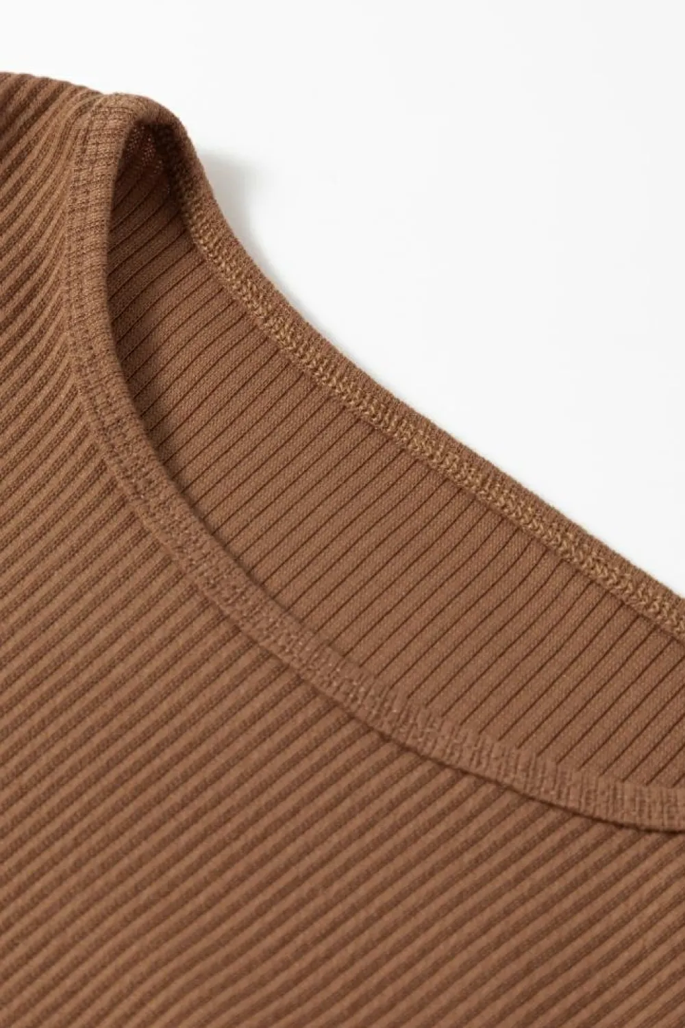 Fashion Dear-Lover Ribbed Balloon Sleeve Bodysuit Brown