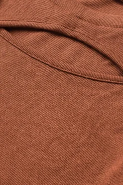 Fashion Dear-Lover Ribbed Peekaboo Cutout Long Sleeve Top Brown