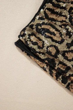 Clearance Dear-Lover Sequined Leopard Print Disco Mini Skirt Brown