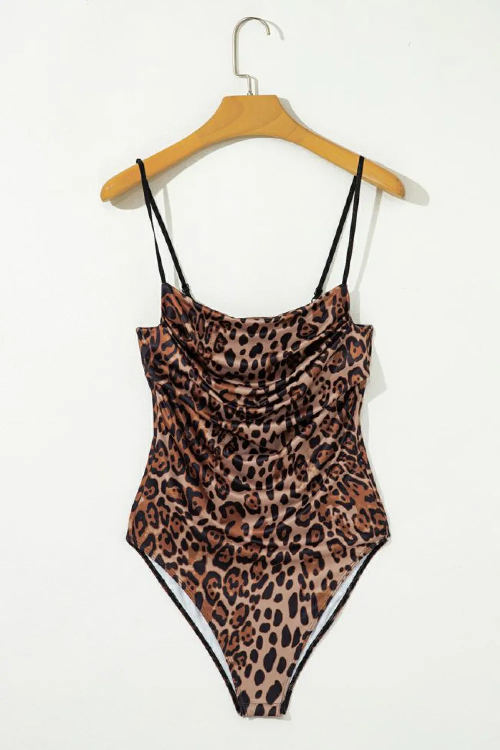 Discount Dear-Lover Spaghetti Straps Ruched Leopard Bodysuit Brown