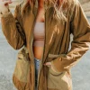 Clearance Dear-Lover Stitching Quilted Drawstring Jacket Brown