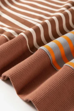 Clearance Dear-Lover Casual Stripe Colorblock Drop Shoulder Oversize Sweatshirt Brown Stripe