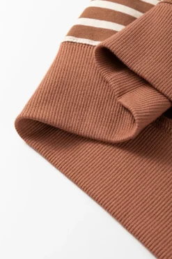 Clearance Dear-Lover Casual Stripe Colorblock Drop Shoulder Oversize Sweatshirt Brown Stripe