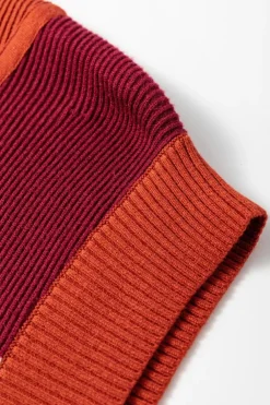Outlet Dear-Lover Color Block Quarter Zip Collar Short Sleeve Sweater Dress Brown Stripe
