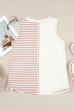 Sale Dear-Lover Colorblock Loose Tank Top Brown Stripe
