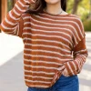 Best Dear-Lover Drop Shoulder Casual Sweater Brown Stripe