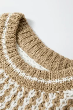 New Dear-Lover Drop Shoulder Round Neck Loose Sweater Brown Stripe