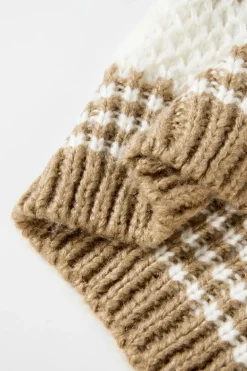 New Dear-Lover Drop Shoulder Round Neck Loose Sweater Brown Stripe