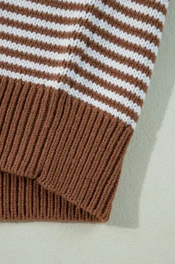 Clearance Dear-Lover Geometric Textured Drop Shoulder Sweater Brown Stripe