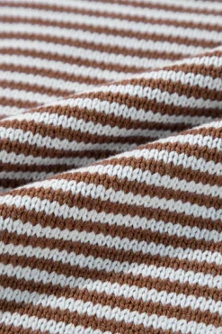 Clearance Dear-Lover Geometric Textured Drop Shoulder Sweater Brown Stripe