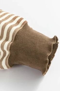New Dear-Lover Loose Drop Shoulder Long Sleeve Top Brown Stripe