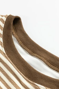 New Dear-Lover Loose Drop Shoulder Long Sleeve Top Brown Stripe