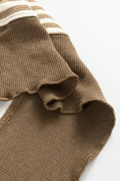 New Dear-Lover Loose Drop Shoulder Long Sleeve Top Brown Stripe