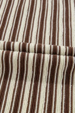 Discount Dear-Lover Textured Side Slits Crew Neck T Shirt Brown Stripe