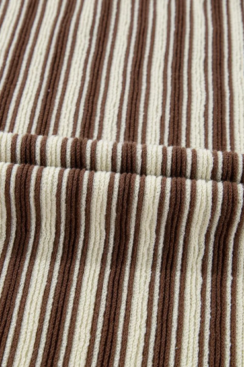 Discount Dear-Lover Textured Side Slits Crew Neck T Shirt Brown Stripe