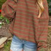 Outlet Dear-Lover Trimmed Round Neck Drop Shoulder Loose Sweater Brown Stripe