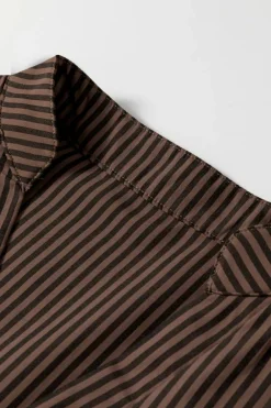 Sale Dear-Lover V Neck Roll Up Sleeve Pocket Patched Classic Shirt Brown Stripe