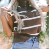 Hot Dear-Lover Zipped Collar Cap Sleeve Knit Top Brown Stripe