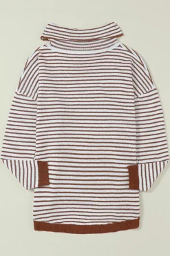 Clearance Dear-Lover Striped Turtleneck Loose Sweater Brown