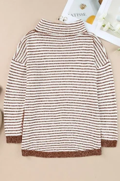 Clearance Dear-Lover Striped Turtleneck Loose Sweater Brown