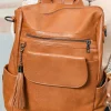 Sale Dear-Lover Tassel Decor Retro PU Large Capacity Backpack Brown