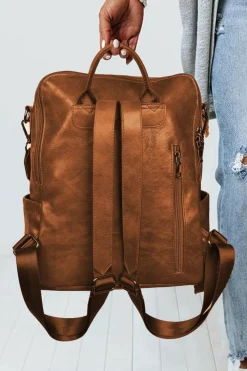 Sale Dear-Lover Tassel Decor Retro PU Large Capacity Backpack Brown