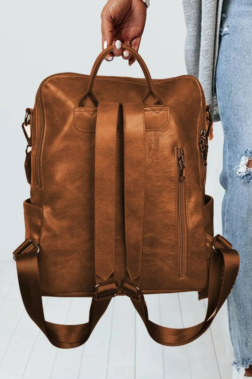 Sale Dear-Lover Tassel Decor Retro PU Large Capacity Backpack Brown