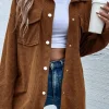 Sale Dear-Lover Textured Flap Pocket Drop Shoulder Shacket Brown