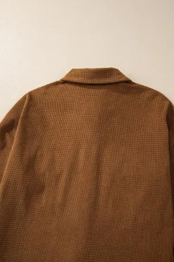Sale Dear-Lover Textured Flap Pocket Drop Shoulder Shacket Brown