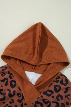 Outlet Dear-Lover Textured Knit Patchwork Leopard Hoodie Brown